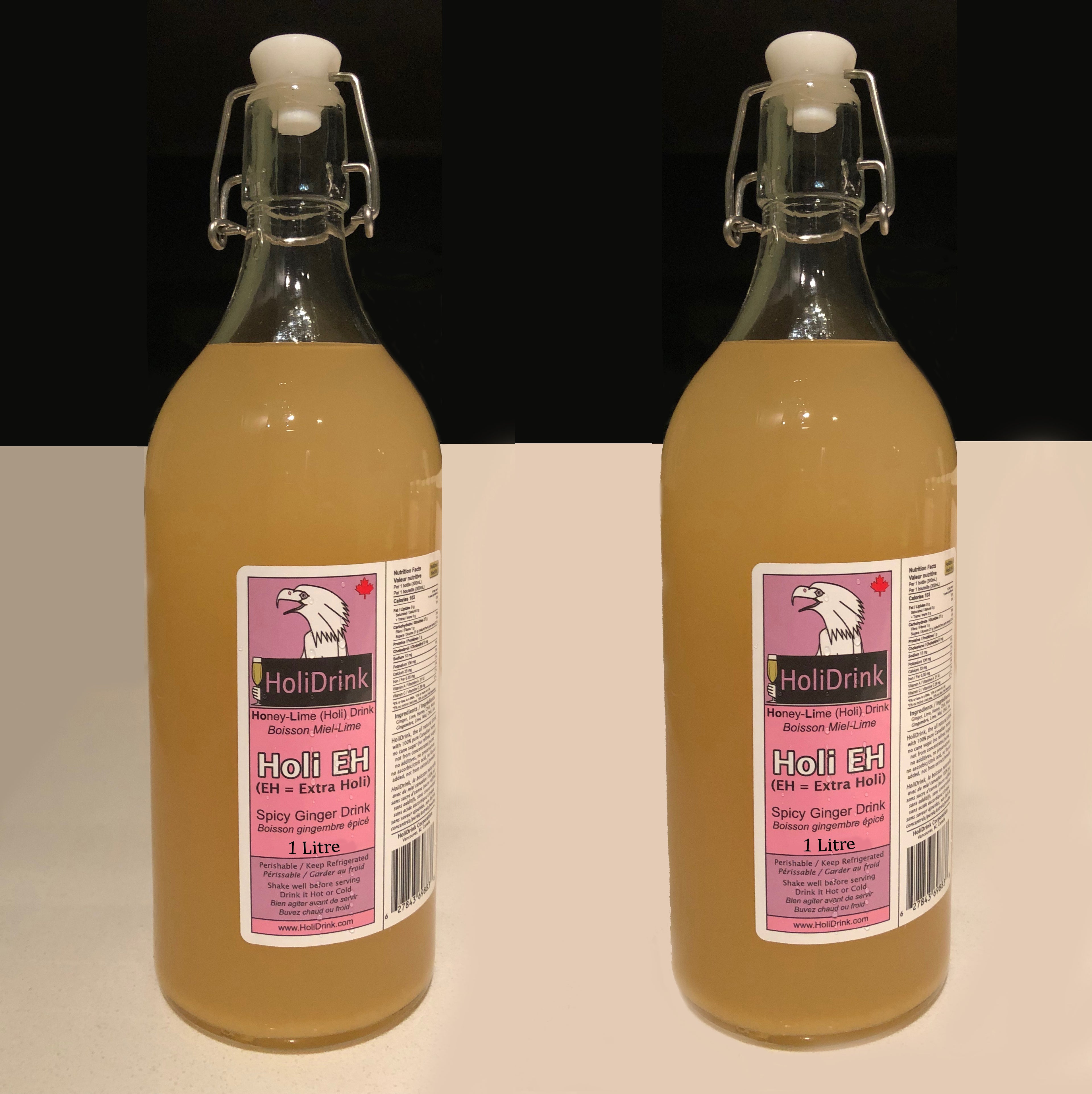 2 bottles of 1 liter glass bottles of HoliDrink HoliEH Spicy Ginger