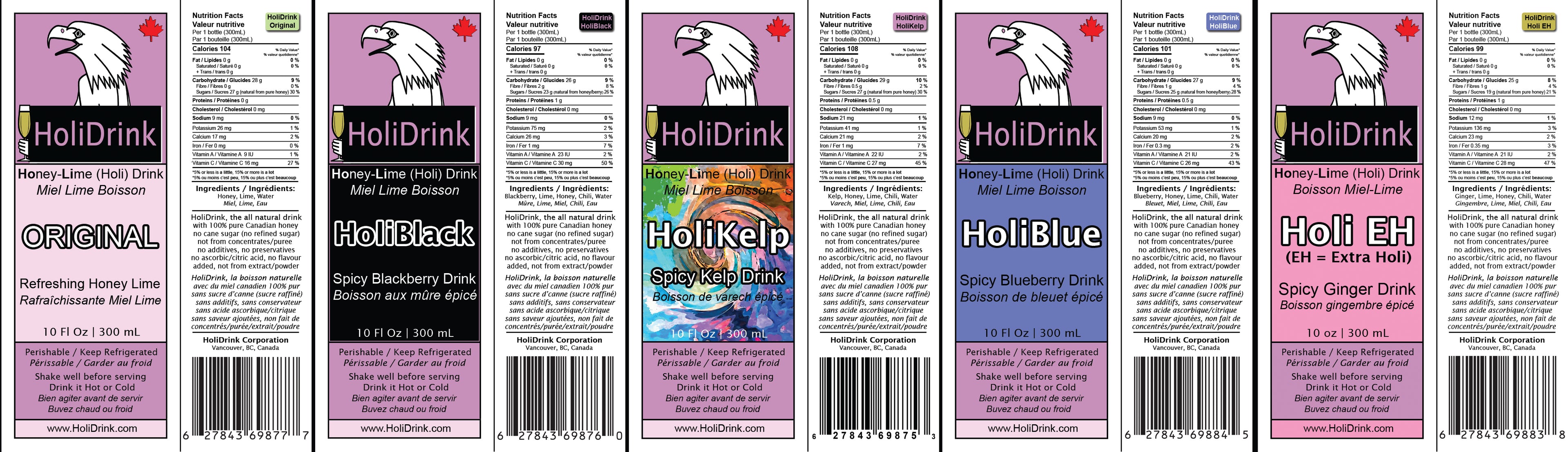 Mixed HoliDrink's 5 flavors 5x 300 mL or 10 Fl Oz PET bottles
