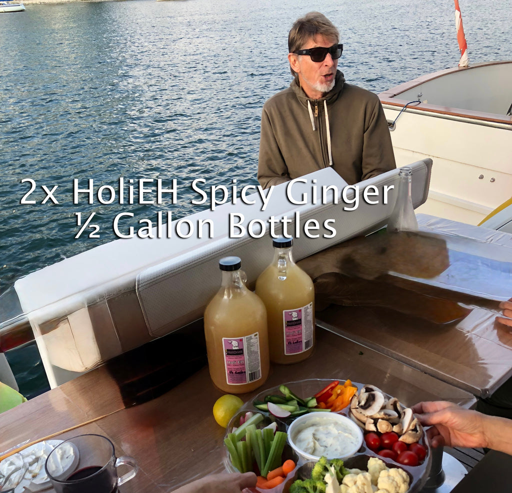 2x ½ Gallon glass bottles of HoliDrink Holi EH Spicy Ginger