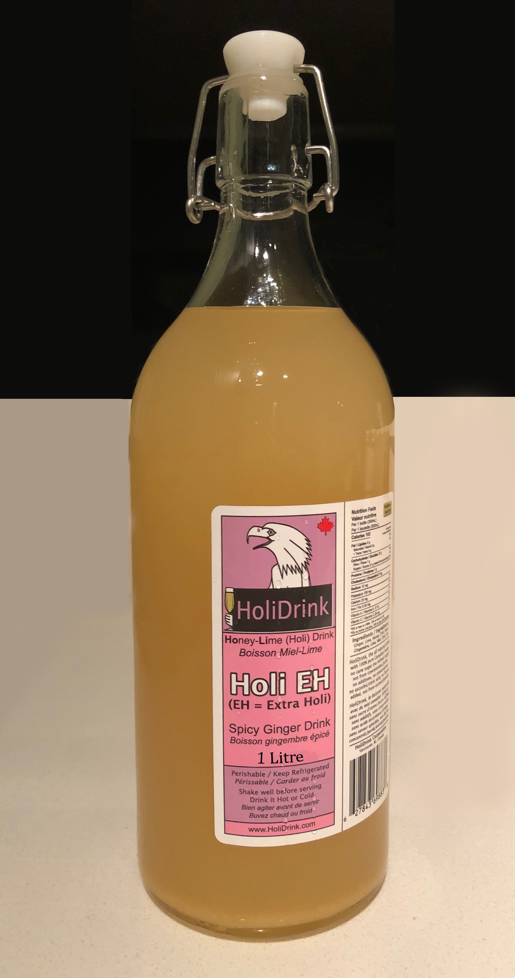 1 liter&nbsp;glass bottles of HoliDrink HoliEH Spicy Ginger