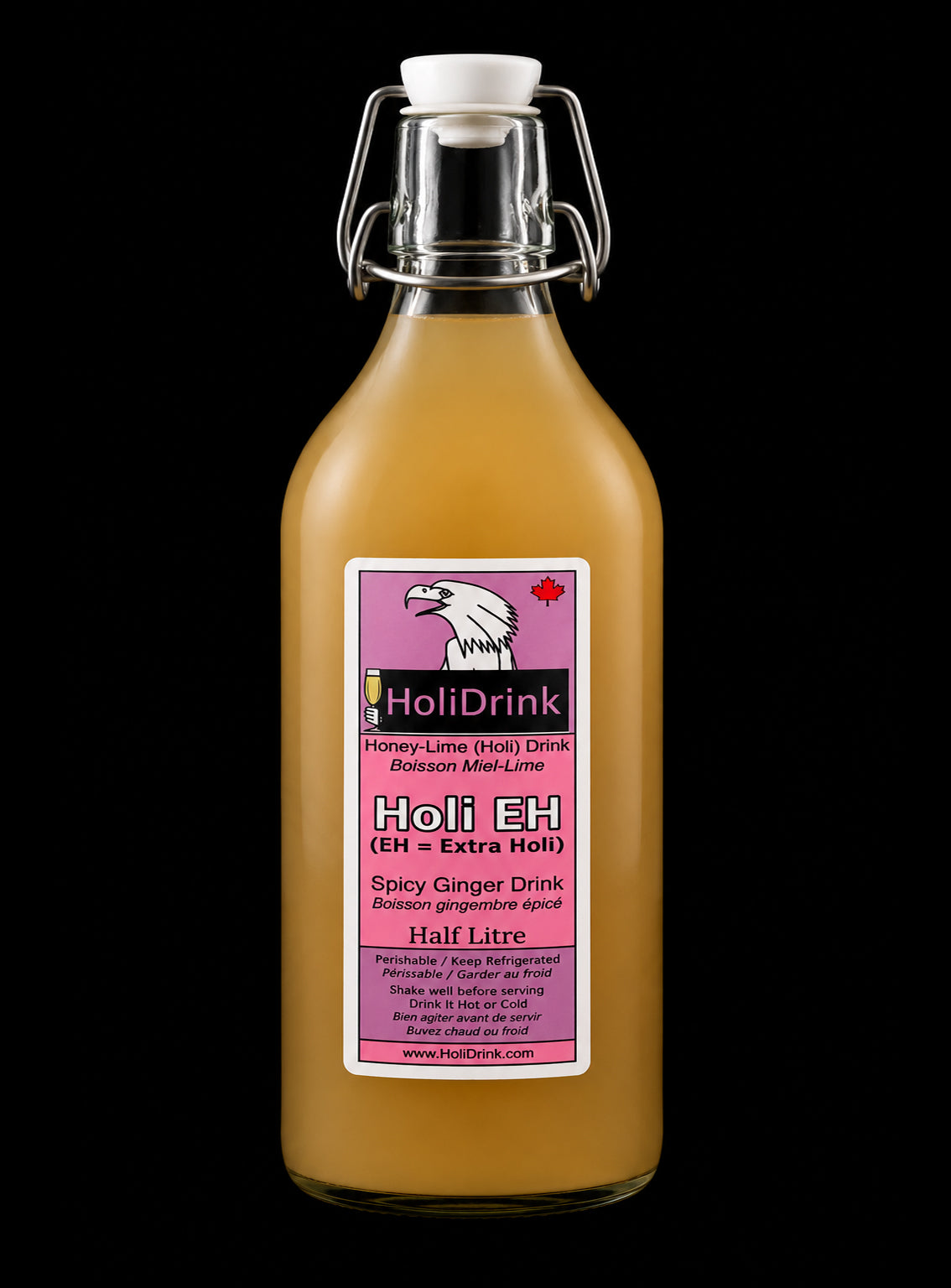 Half Litre Glass Bottle of HoliDrink HoliEH Spicy Ginger