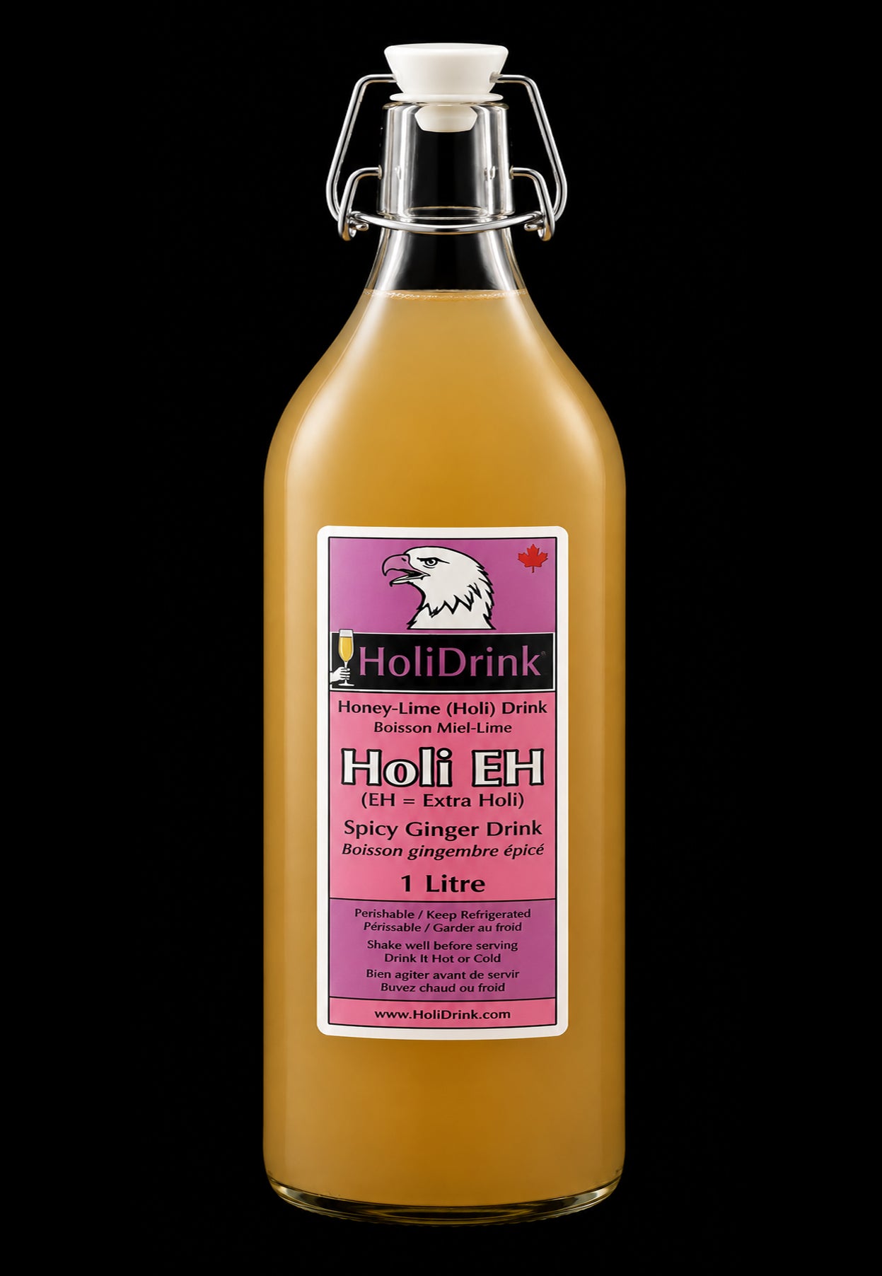 1 Litre Glass Bottle of HoliDrink HoliEH Spicy Ginger
